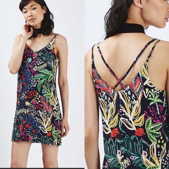 TOPSHOP Black Tropical Floral Slip Dress sz 2 - Picture 10 of 10